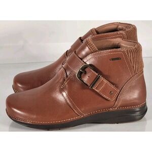 Clarks Appley Mid Women's Bootie Boot Dark Tan Leather US Size 6.5 WIDE